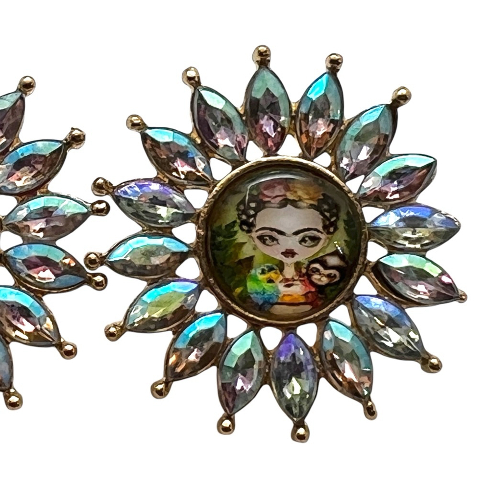 Frida Kahlo Iridescent Crystal Starburst Post Earrings, Artsy Boho Accessories - Picture 3 of 8